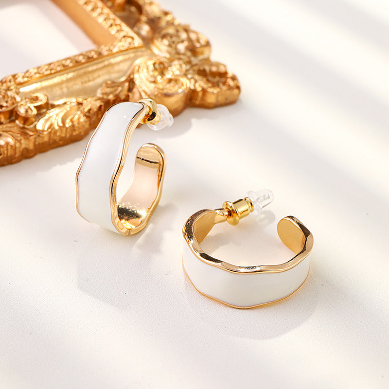 Exaggerated Oil-Drip C-Shaped Stud Earrings