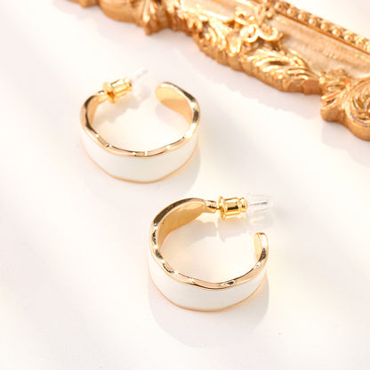 Exaggerated Oil-Drip C-Shaped Stud Earrings